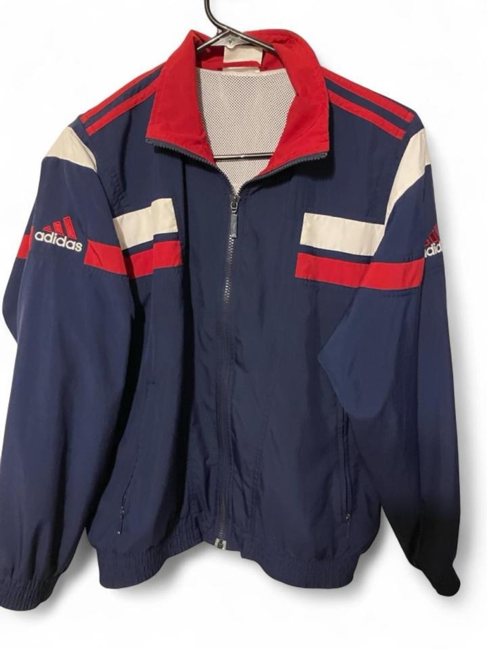 Rare Vintage Y2K 2000 Adidas Colorblock Windbreaker Jacket Navy Red Size M